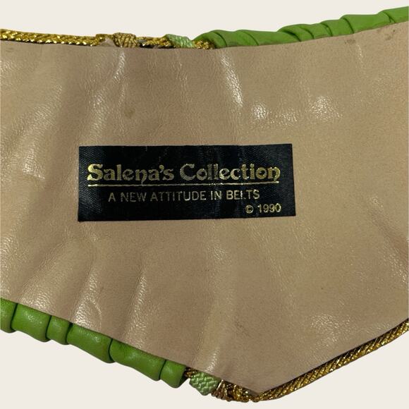 1990 Salena’s Vintage Leather Waist Cincher Belt Lime Citrus Beaded 90’s main image 7